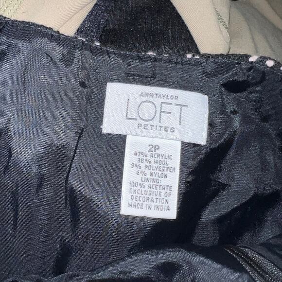 LOFT Ann Taylor Tweed Mini Skirt Black Light Pink Checkered Side Zip Size 2 P - Picture 5 of 5